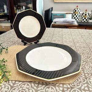 Villeroy & Boch Heinrich Black Pearl Bone China 1 Dinner Plate & 1 Salad Plate